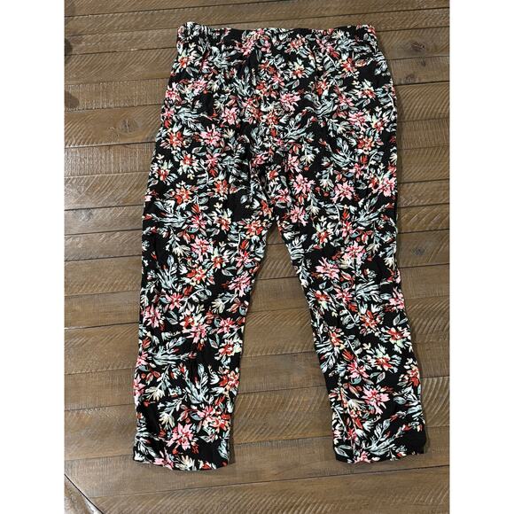 Jessica Simpson Black Floral Pull On Pants Pockets Ankle - Women's Size M - Picture 6 of 10